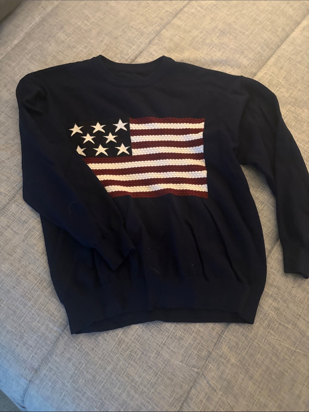 Navy women’s Sweater with American Flag Knit Panel